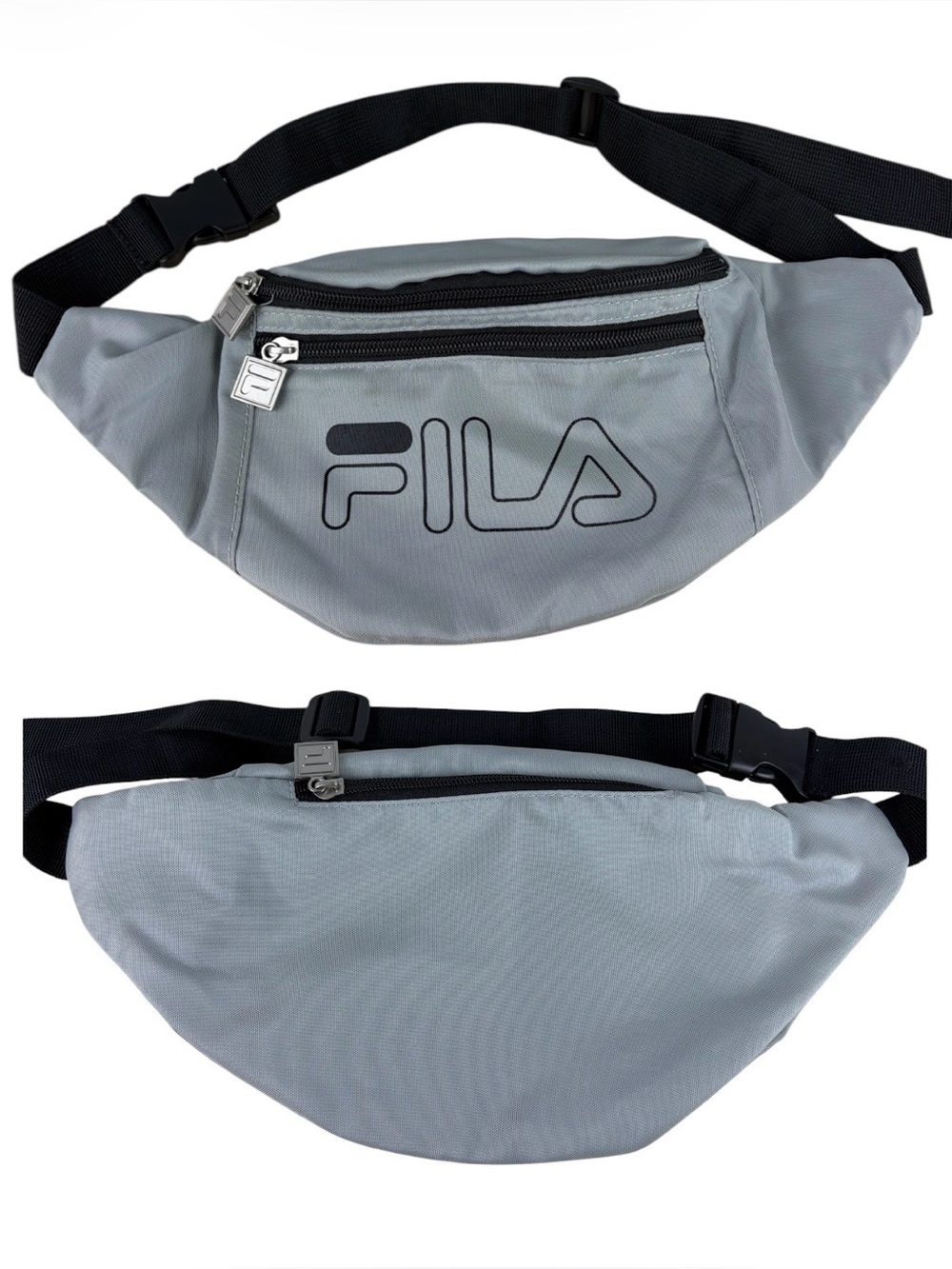 FILA Gray Nylon Fanny Pack Waist Bag Crossbody Belt Bag Double Zip